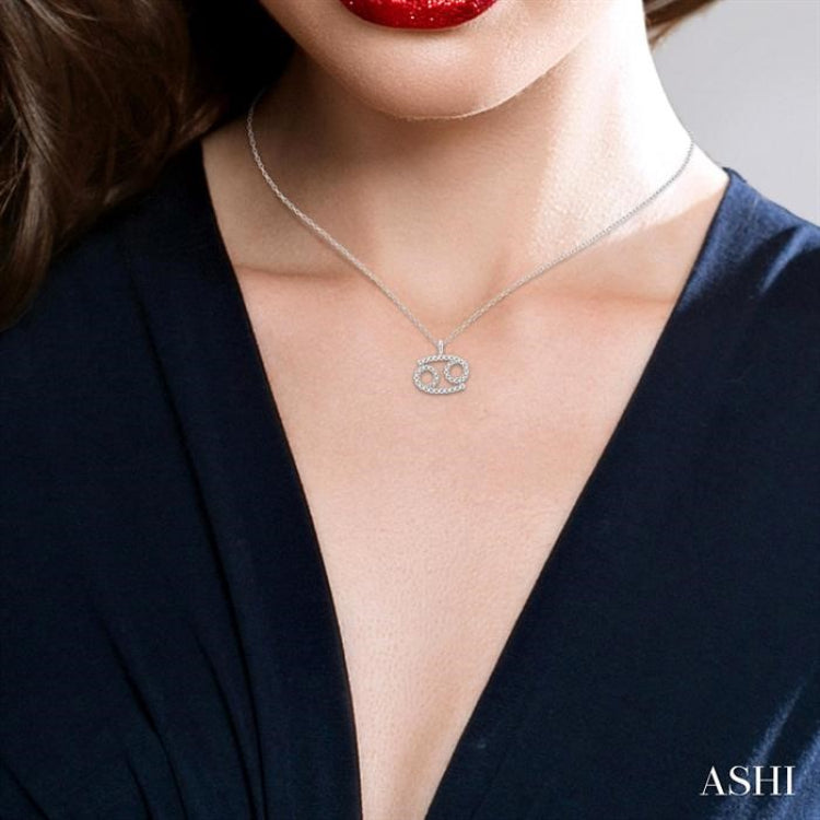 1/8 ctw Cancer Round Cut Diamond Zodiac Pendant With Chain in 10K White Gold