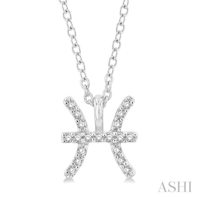 1/20 ctw Pisces Round Cut Diamond Zodiac Pendant With Chain in 10K White Gold