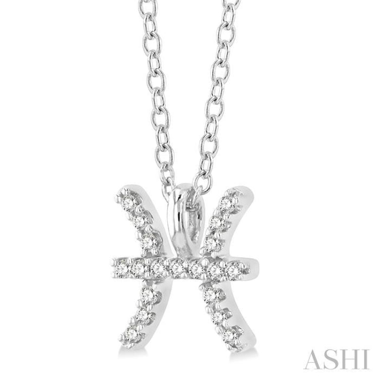 1/20 ctw Pisces Round Cut Diamond Zodiac Pendant With Chain in 10K White Gold