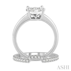 1/5 ctw Lovebright Round Cut Diamond Wedding Set With 1/8 ctw Circular Engagement Ring and 1/10 ctw U-Shape Center Wedding Band in 14K White Gold