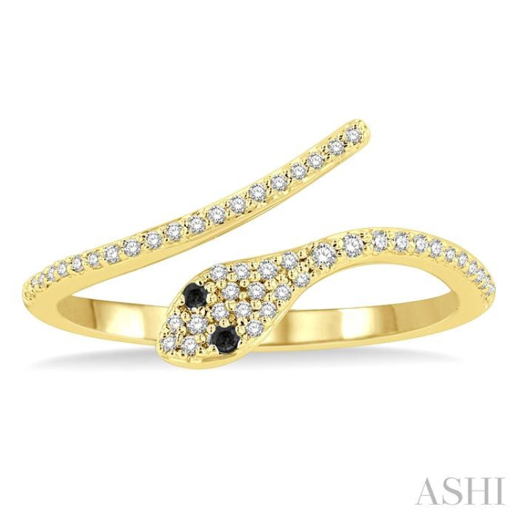 1/6 ctw Serpent White & Black Round Cut Diamond Petite Open Fashion Ring in 10K Yellow Gold