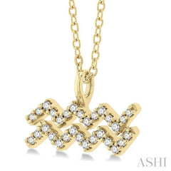 1/10 ctw Aquarius Round Cut Diamond Zodiac Pendant With Chain in 14K Yellow Gold