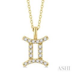 1/10 ctw Gemini Round Cut Diamond Zodiac Pendant With Chain in 14K Yellow Gold