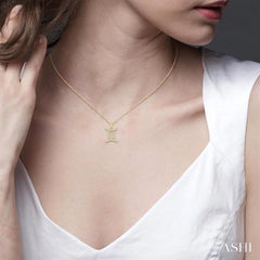 1/10 ctw Gemini Round Cut Diamond Zodiac Pendant With Chain in 14K Yellow Gold