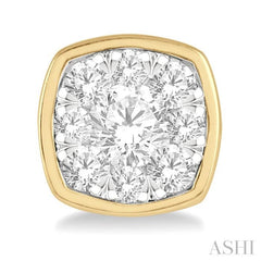 1/2 Ctw Cushion Shape Round Cut Diamond Lovebright Bezel Stud Earrings in 14K Yellow and White Gold