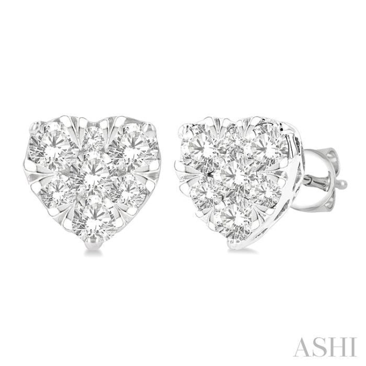 3/4 Ctw Heart Shape Lovebright Round Cut Diamond Stud Earrings in 14K White Gold