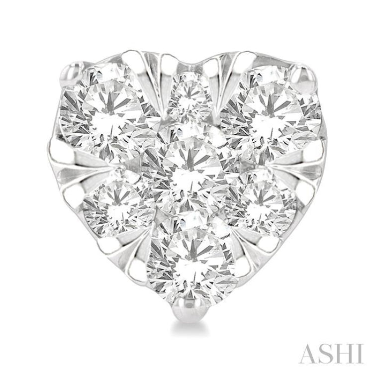 3/4 Ctw Heart Shape Lovebright Round Cut Diamond Stud Earrings in 14K White Gold