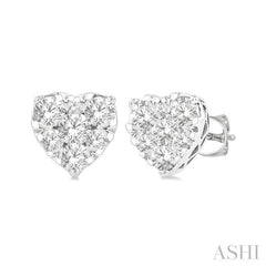 1/2 Ctw Heart Shape Lovebright Round Cut Diamond Stud Earrings in 14K White Gold