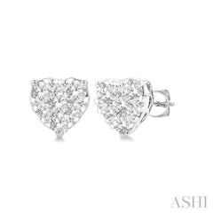 1/3 Ctw Heart Shape Lovebright Round Cut Diamond Stud Earrings in 14K White Gold