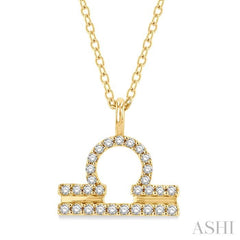 1/8 ctw Libra Round Cut Diamond Zodiac Pendant With Chain in 10K Yellow Gold