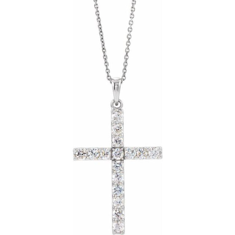 14K White 1 CTW Lab-Grown Diamond Cross 18" Necklace