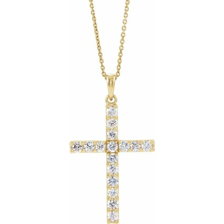 14K Yellow 1/2 CTW Lab-Grown Diamond Cross 18" Necklace