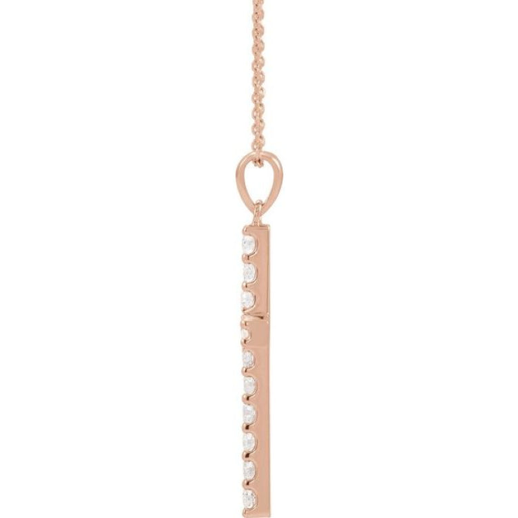 14K Rose 1/5 CTW Lab-Grown Diamond Cross 18" Necklace