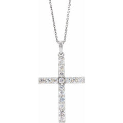 14K White 1/10 CTW Lab-Grown Diamond Cross 18" Necklace