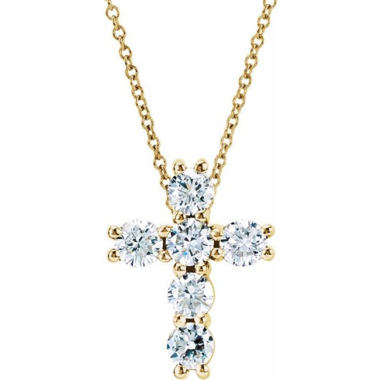 14K Yellow 3/4 CTW Lab-Grown Diamond Cross 18" Necklace