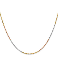 14K Tri-colored 18 inch 1.5mm Diamond-cut Rope with Lobster Clasp Chain