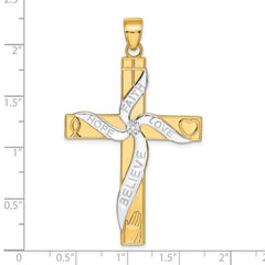 14K w/Rhodium HOPE FAITH LOVE BELIEVE Cross Pendant