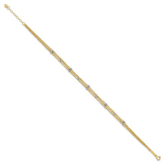 14k Two-tone Triple Strand 9in Plus 1in ext. Anklet