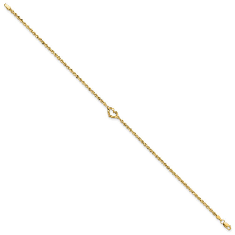 14k Diamond-cut Open Heart Rope Anklet