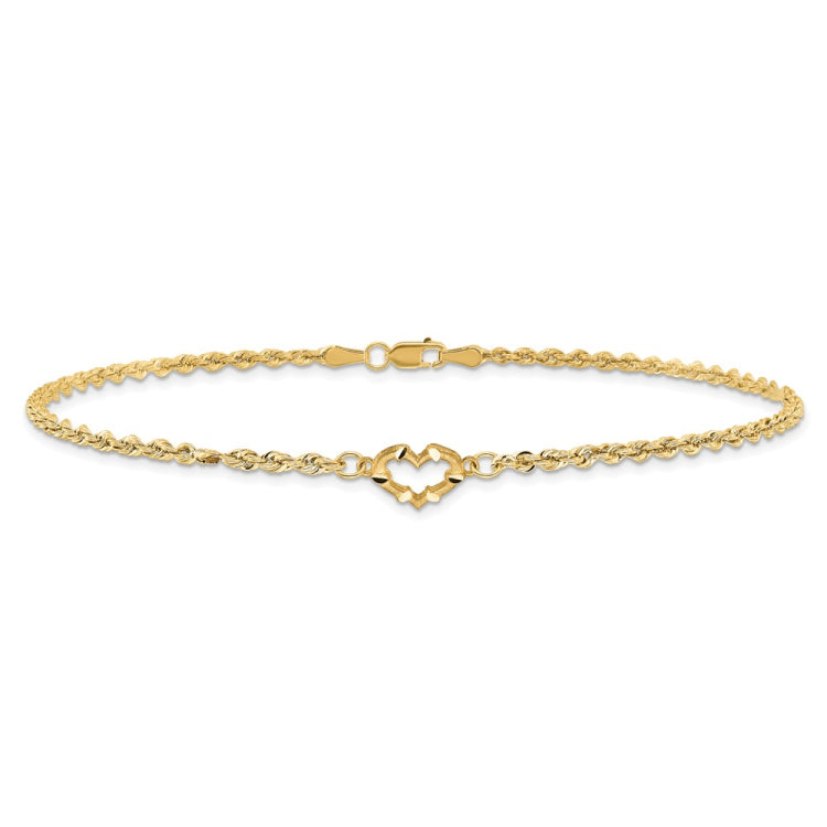 14k Diamond-cut Open Heart Rope Anklet