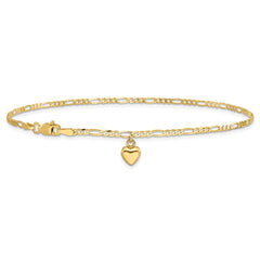 14k Figaro Link with Dangling Heart Anklet