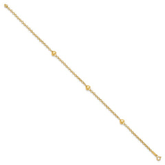 14k Puff Heart 10in Anklet