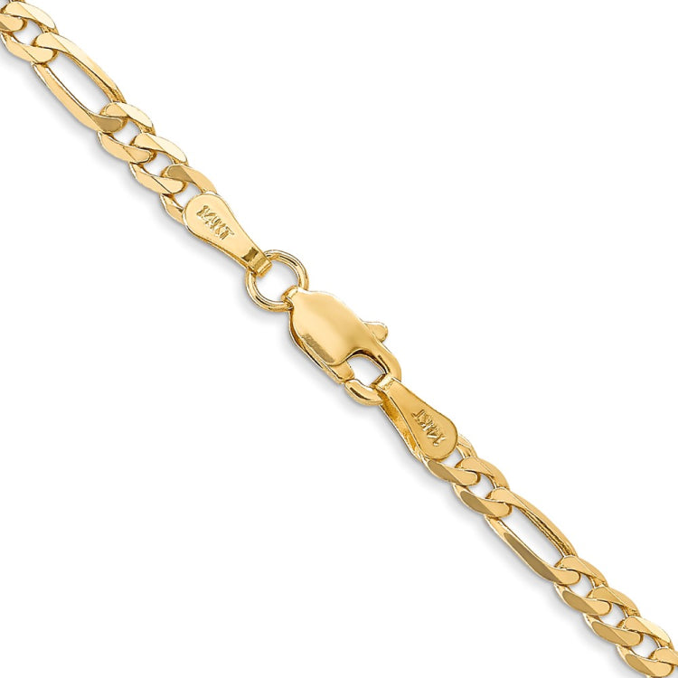 14K 16 inch 3mm Flat Figaro with Lobster Clasp Chain