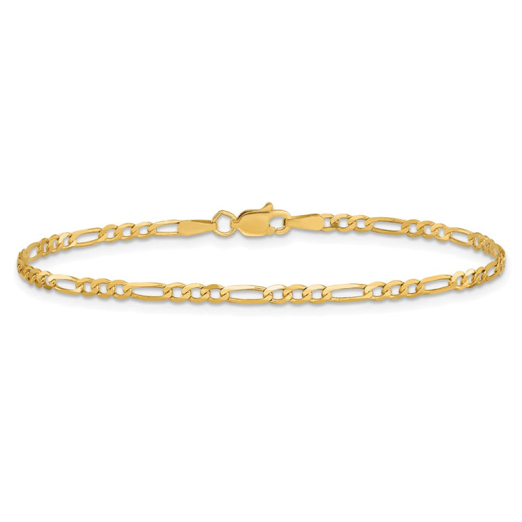 14K 10 inch 2.25mm Flat Figaro with Lobster Clasp Anklet