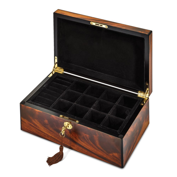 Luxury Giftware Matte Finish Tiger Wood Veneer with Inlay Design Locking Wooden Jewelry Box