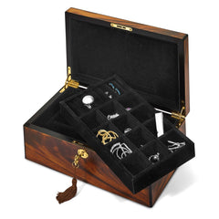 Luxury Giftware Matte Finish Tiger Wood Veneer with Inlay Design Locking Wooden Jewelry Box