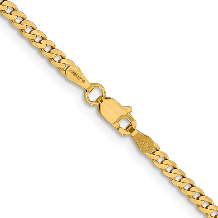 14K 18 inch 2.3mm Flat Beveled Curb with Lobster Clasp Chain