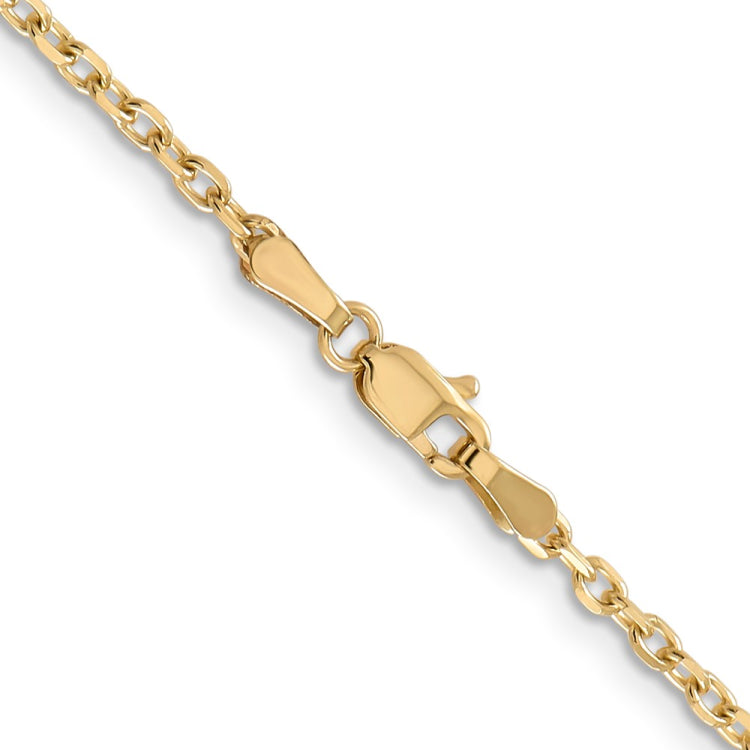 14K 24 inch 2.2mm Diamond-cut Round Open Link Cable with Lobster Clasp Chain