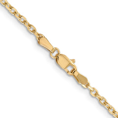 14K 24 inch 2.2mm Diamond-cut Round Open Link Cable with Lobster Clasp Chain