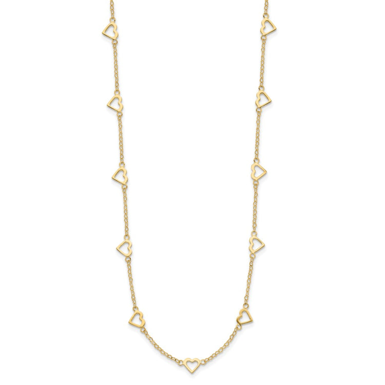 14k Polished Open Hearts on Heart Link 17-Station Necklace