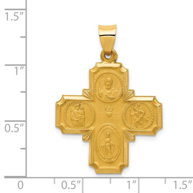 14k Four-Way Religious Medal Hollow Pendant