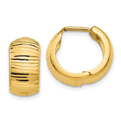 14K Gold Textured and Polished Hinged Hoop Earrings