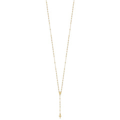 14k Gold Polished & D/C w/3in ext. Rosary Necklace