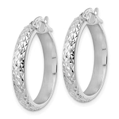 14K White Gold Diamond Cut Hoop Earrings