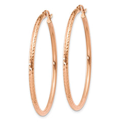 14k Rose Gold Polished Lightweight Large Diamond-cut Tube Hoop Earrings