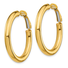 14k 4x25mm Polished Round Omega Back Hoop Earrings