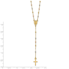 14k Tri-color Beaded Rosary 17 inch Necklace with 3 inch extension