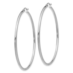 14k White Gold Polished 2x55mm Lightweight Tube Hoop Earrings