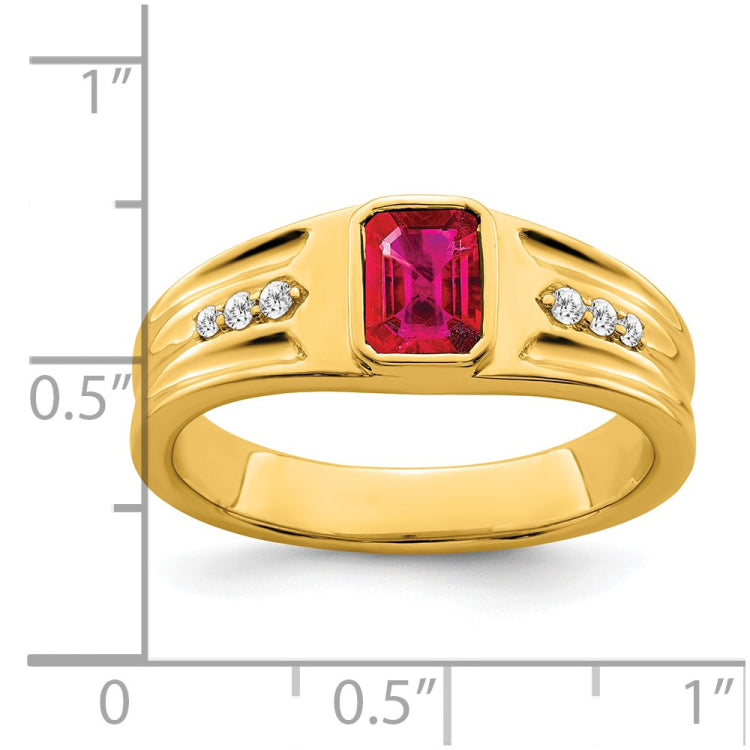 14k Created Ruby and Diamond Mens Ring