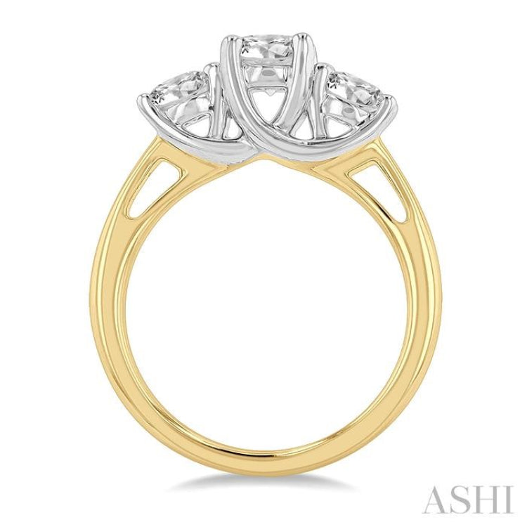 1 1/2 Ctw Past, Present and Future Round Cut Diamond Precious Ring in 14K Yellow and White Gold