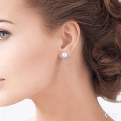 5.5 MM Round Shape Cultured Pearls and 1/6 Ctw Petite Sunflower Round Cut Diamond Fashion Stud Earrings in 10K White Gold