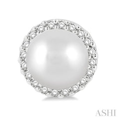 5.5 MM Round Shape Cultured Pearls and 1/8 Ctw Petite Round Cut Diamond Halo Fashion Stud Earrings in 10K White Gold