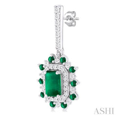 1/3 ctw 5x3 MM & 1.45 MM Emerald and Round Cut Diamond Precious Earring in 14K White Gold