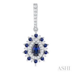 1/3 ctw 5x3 MM & 1.45 MM Sapphire and Round Cut Diamond Precious Earring in 14K White Gold