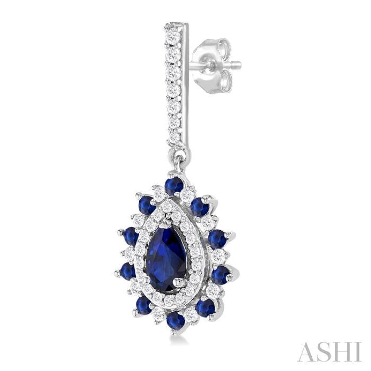 1/3 ctw 5x3 MM & 1.45 MM Sapphire and Round Cut Diamond Precious Earring in 14K White Gold