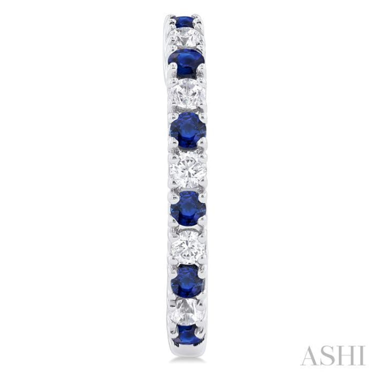 1.80 MM Round Shape Sapphire and 1/4 Ctw Round Cut Diamond Precious Hoop Earrings in 10K White Gold